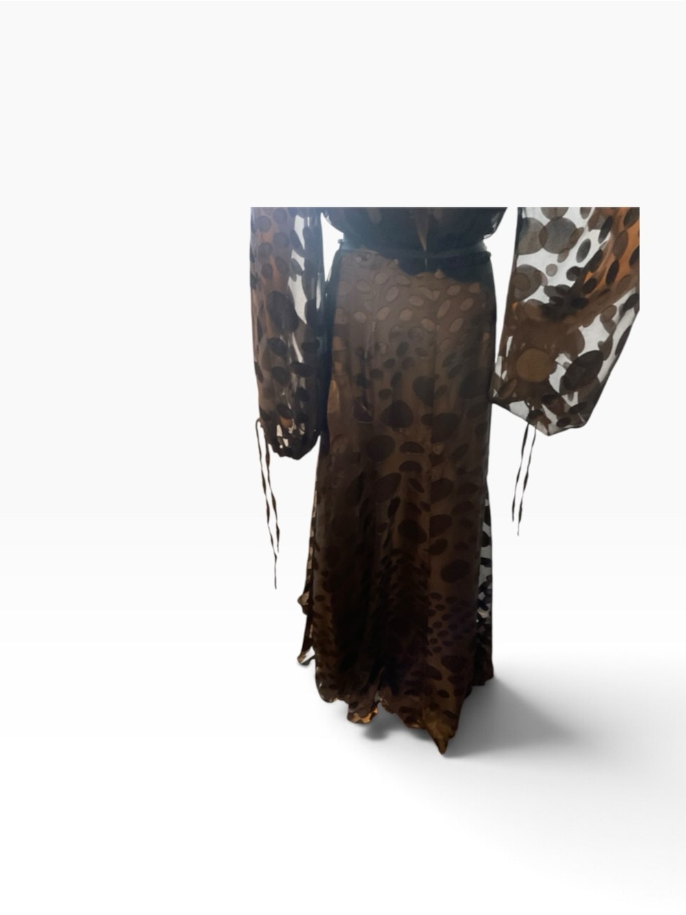 ASOS Black Wrap High-Low Maxi Dress with Sheer Dot Sleeves - Picture 7 of 10